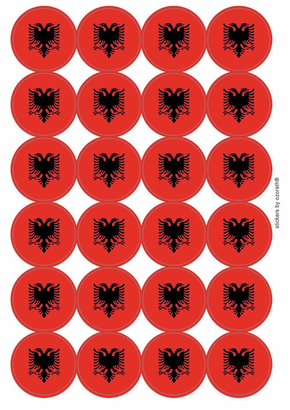 Ozorath Multicolor Albania National Flag Circular Matt Paper Stickers A4 Sheet Of 24 (Each Sticker Is 45Mm Diameter)