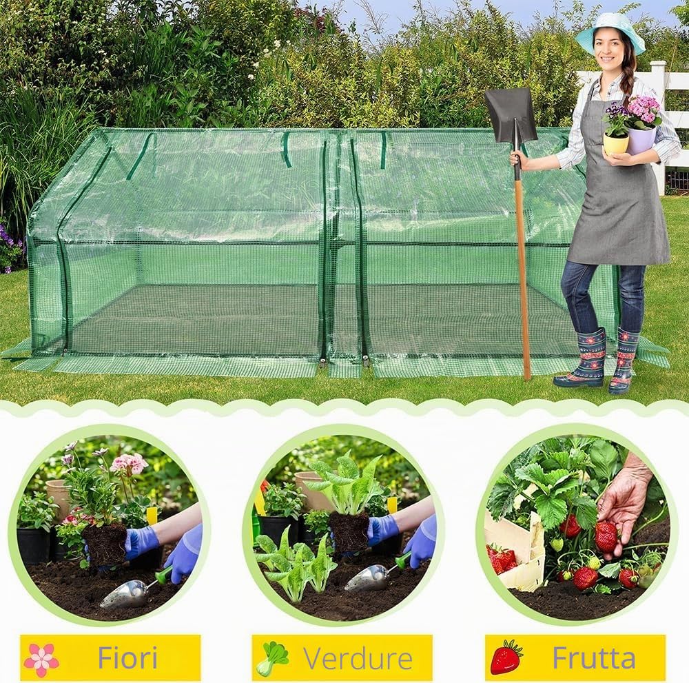 FIVMEN Serra da giardino in pellicola, 180 x 90 x 90 cm, con porta, serra, pomodori, per giardino, balcone, verde
