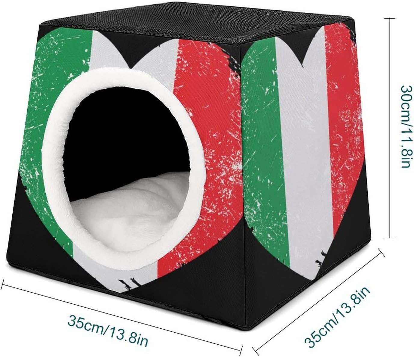 Italy Heart Retro Flag Cat House for Indoor with Spacious Cat Nest