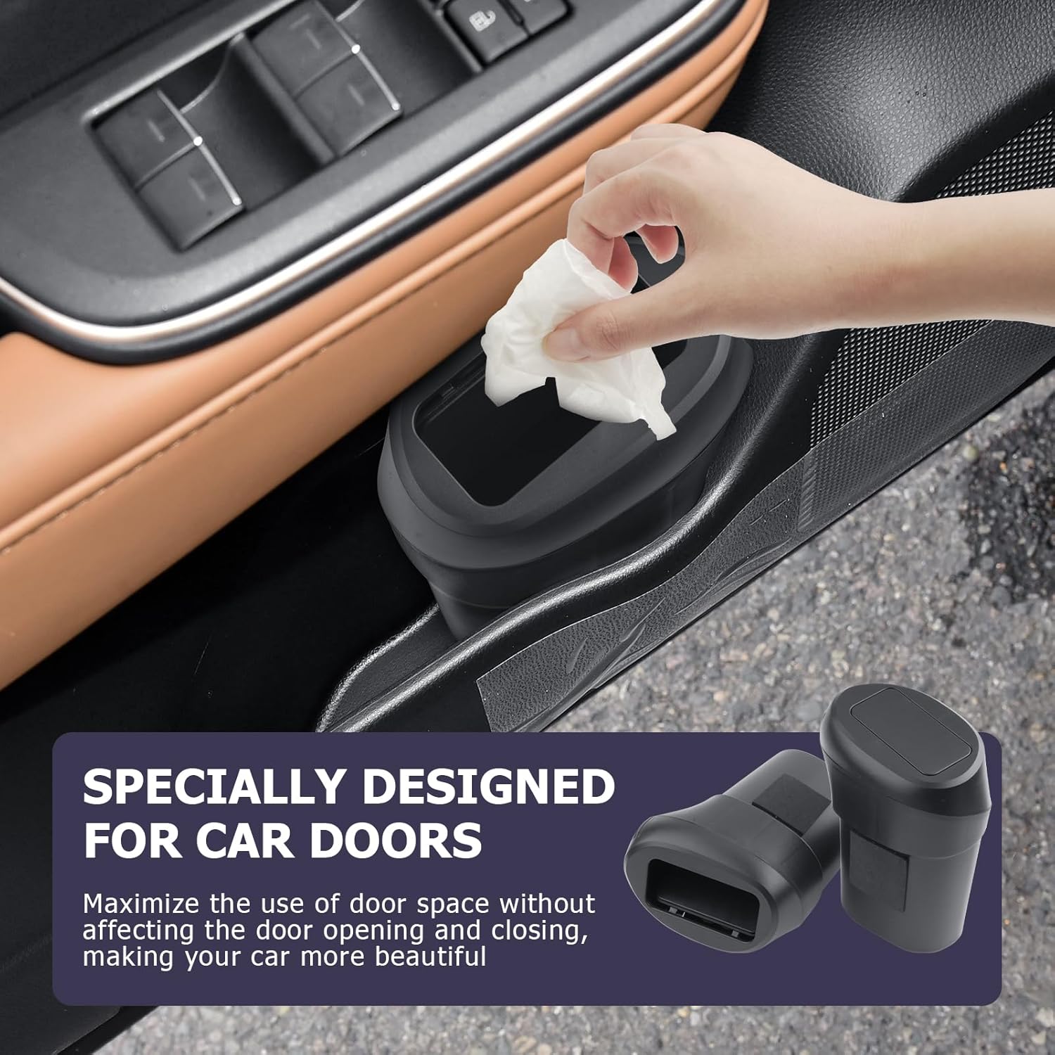 LUWU Car Trash Can Compatible with 2022-2025 Toyota Crown - Interior Accessory with Lid, Portable Mini Dustbin, Leak-Proof Garbage Bin 2PCS