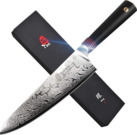 Amazon Com Tuo Damascus Chef S Knife 8 Mltipurpose Sharp Kitchen Knife Japanese Aus 10 High Carbon Stainless Steel Full Tang Military Grade G10 Handle Dishwasher Safe Ring R Series Home Kitchen