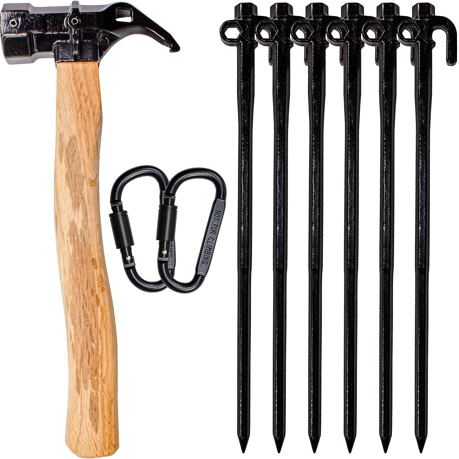 CUGEBANNA Multi-Function Camping Accessory Kit, Including 1x Multi-Functional Hammer, 6X Heavy-Duty Tent Pegs Tent Stakes, 2X Spring Snap Hook,for Camping, Camping with Dogs, Hiking