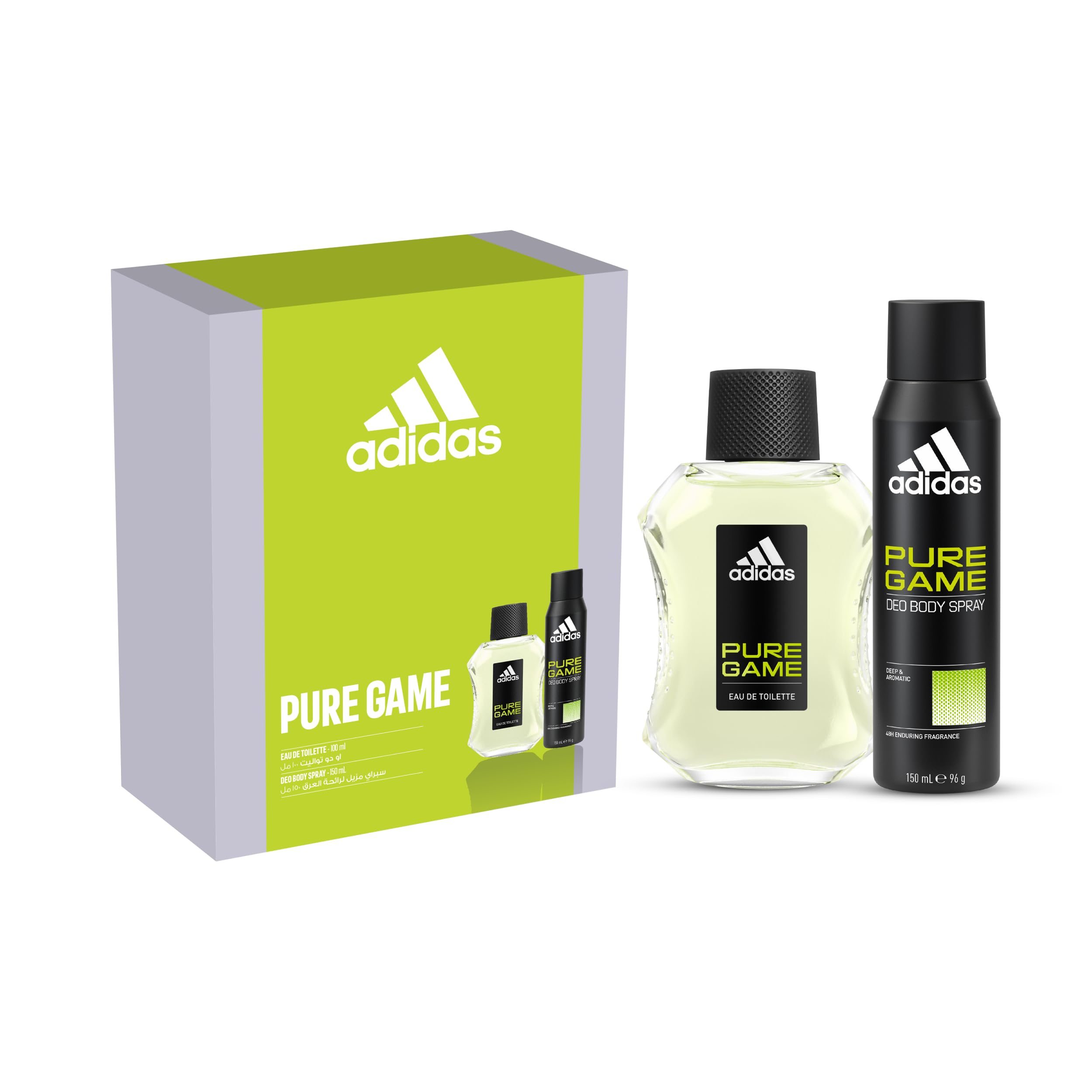 Adidas Pure Game Fragrance set including the Adidas Pure Game Eau de Toilette and Deodorant Body Spray (100 ml + 150 ml)