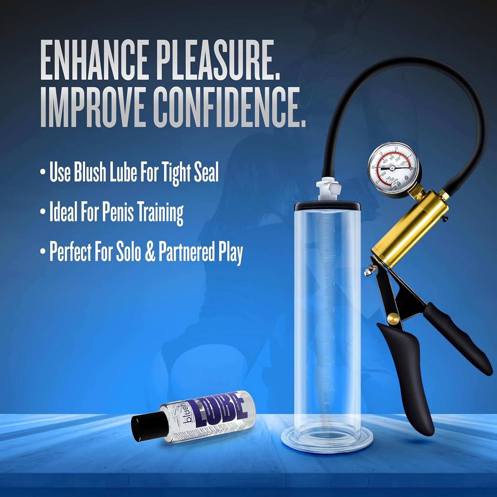 Pompa pene per ingrandimento manuale con manometro e impugnatura in metallo include 1 guaina per pene in silicone sex toys per uomo (5.1cm)