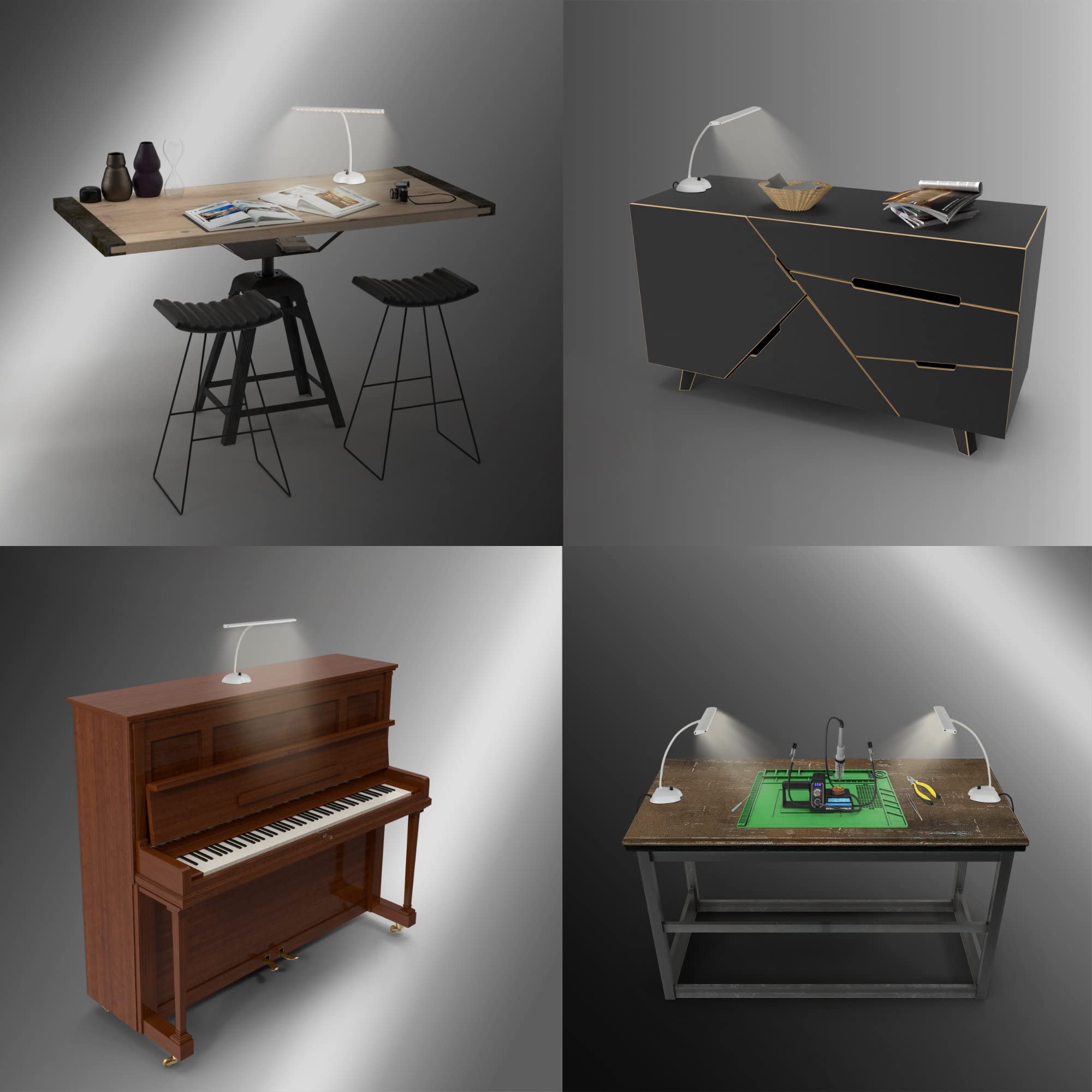 Classic Cantabile 12220 Lampada Da Pianoforte Dimmerabile Bianca - 36 LED luminose - Collo d'oca lungo 38 cm - Porta di ricarica USB integrato per smartphone o tablet - Bianca