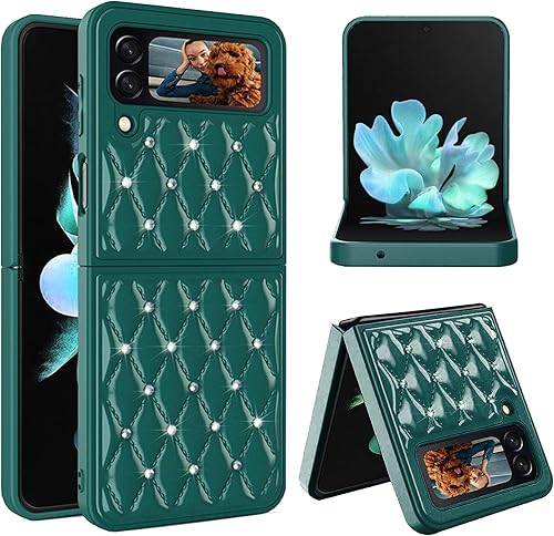 Miimall Funda compatible con Samsung Galaxy Z Flip 3, diseño de purpurina de diamante, policarbonato duro + TPU suave, funda protectora ultrafina