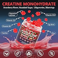 Vista 4 de Gomitas de monohidrato de creatina, 5000 mg para mujeres y hombres, suplemento preentrenamiento con magnesio, zinc y taurina, sabor a fresa, aumenta