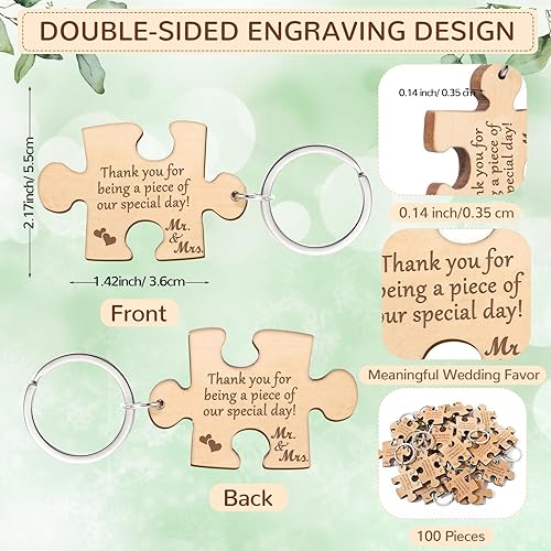Miniatura 9 de Sintuff Recuerdos de boda para invitados, rompecabezas de madera rústica, llavero, tarjeta de agradecimiento, bolsa de organza, fiesta de boda,