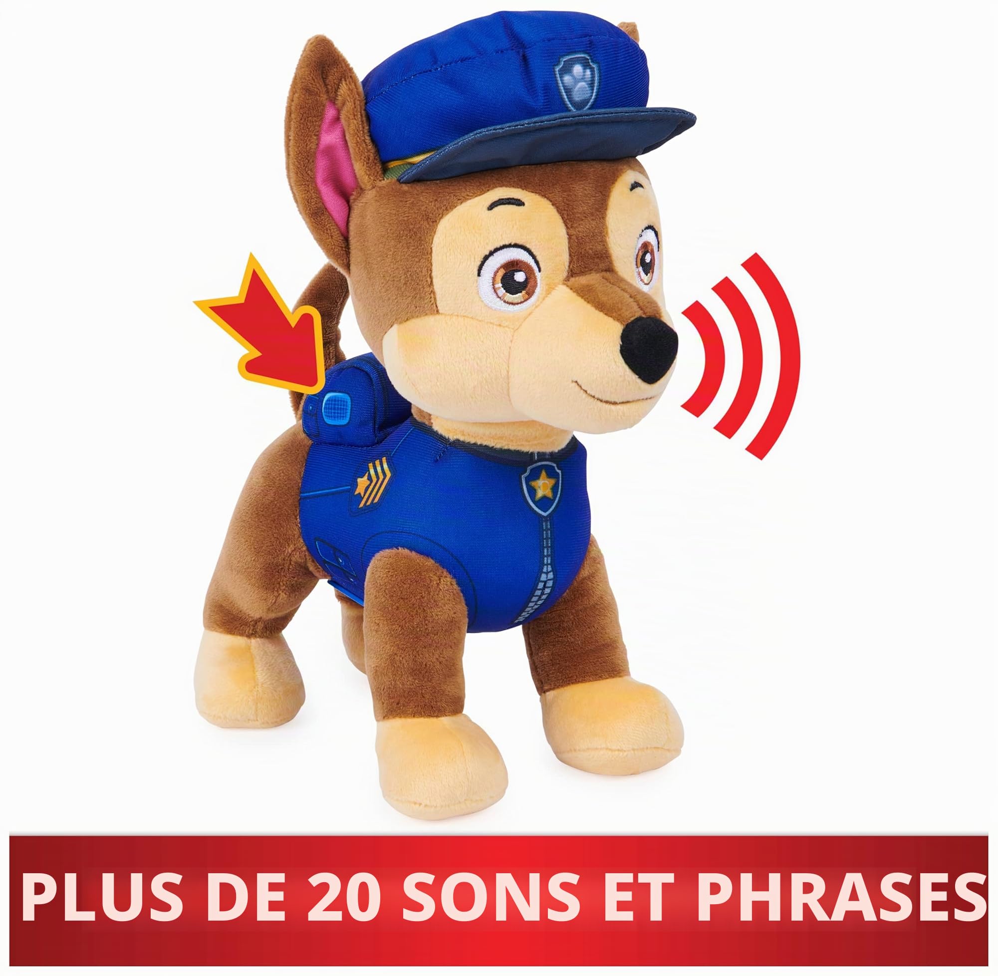 PAW PATROL 6063790 PAW PATROL Talking Chase Jouet interactif en Peluche de 30,5 cm Haut avec Sons, Phrases et Queue remuante, Animaux Peluche, Jouets pour Enfants à partir 3 Ans