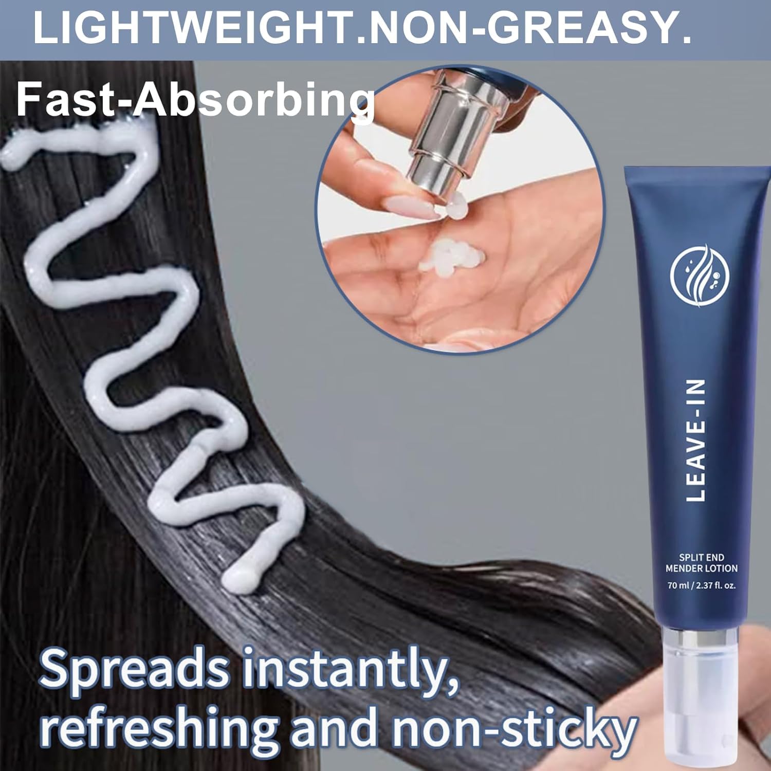 Repair Serum ohne Ausspülen für Spliss, spendet trockenem und geschädigtem Haar Feuchtigkeit mit Leinextrakt und Keratin und hat eine leichte Textur.