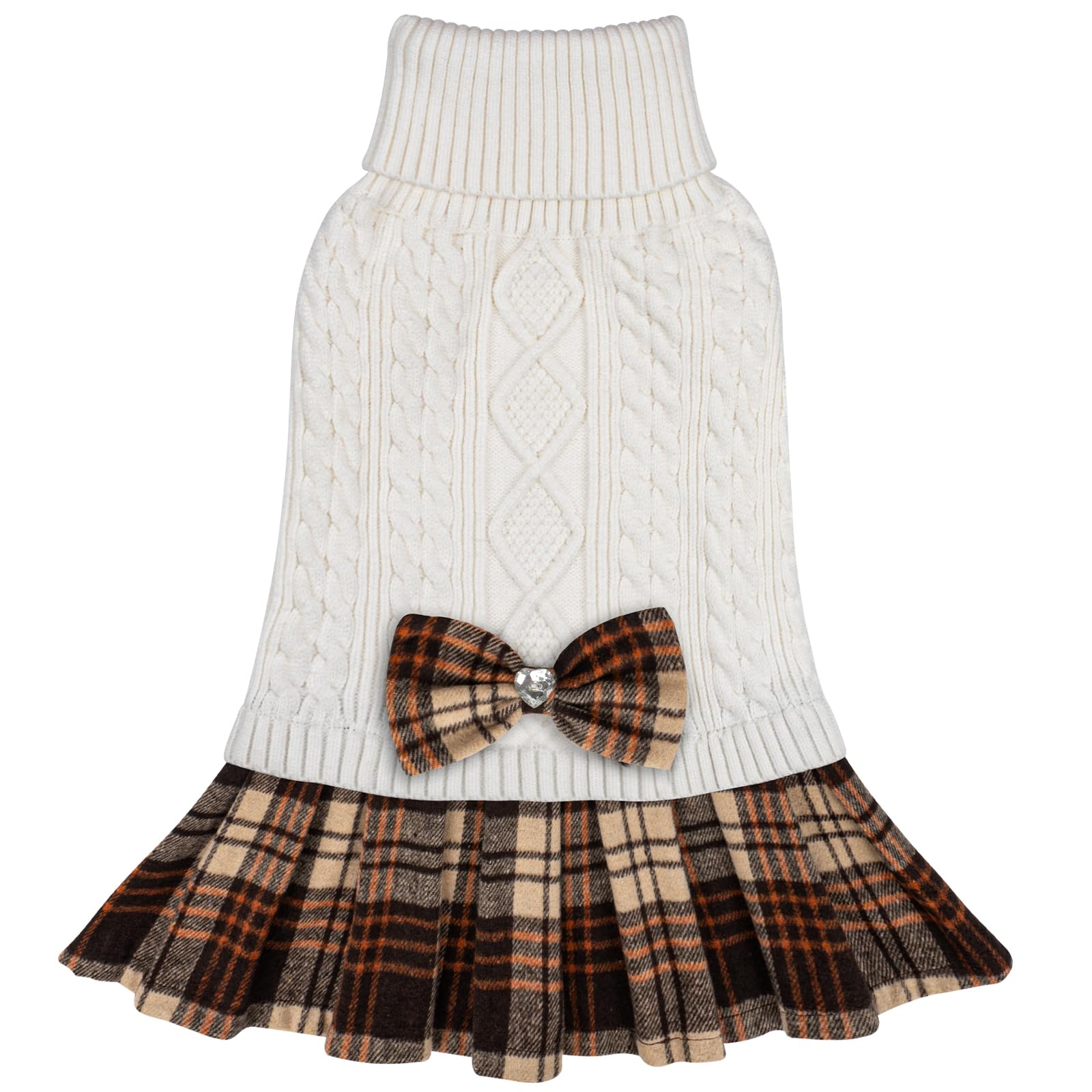 KYEESE Dog Sweater Thick Dogs Clothes with Bowtie Soft Turtleneck Pet Sweater Dress Comfy Knitwear Dog Sweaters for Small Dogs Girl Warm Pullover Pet