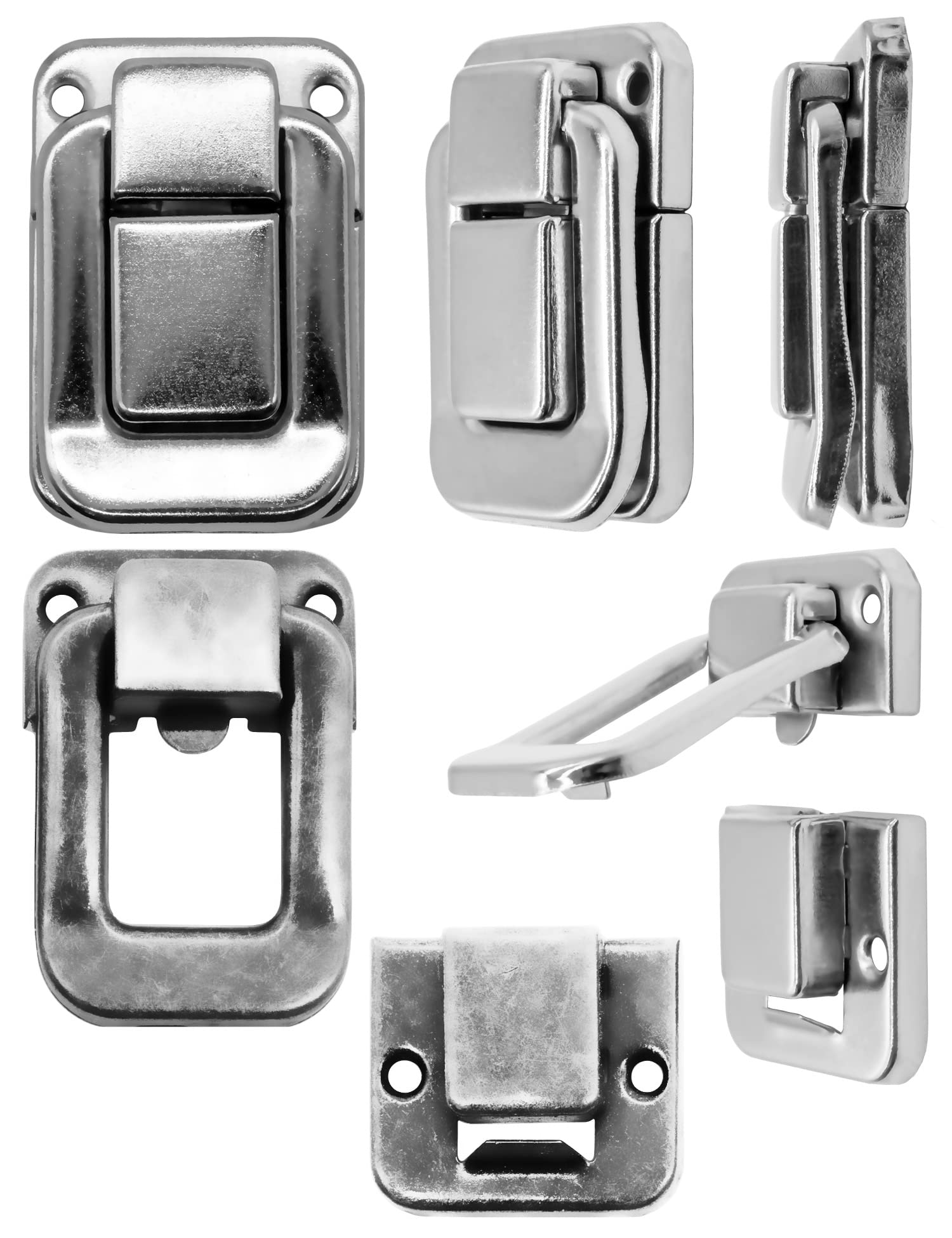 FUXXER 4x Bügel-Verschlüsse für Truhen, Kisten, Boxen, Vintage Messing Design, 47x32mm, silber