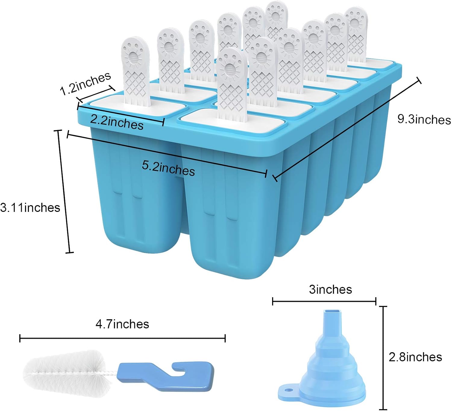 Ozera 12 Cavities Popsicle Molds, Reusable Silicone Popsicle Molds for Kids, Easy Release Ice Pop Molds with Cleaning Brush and Funnel