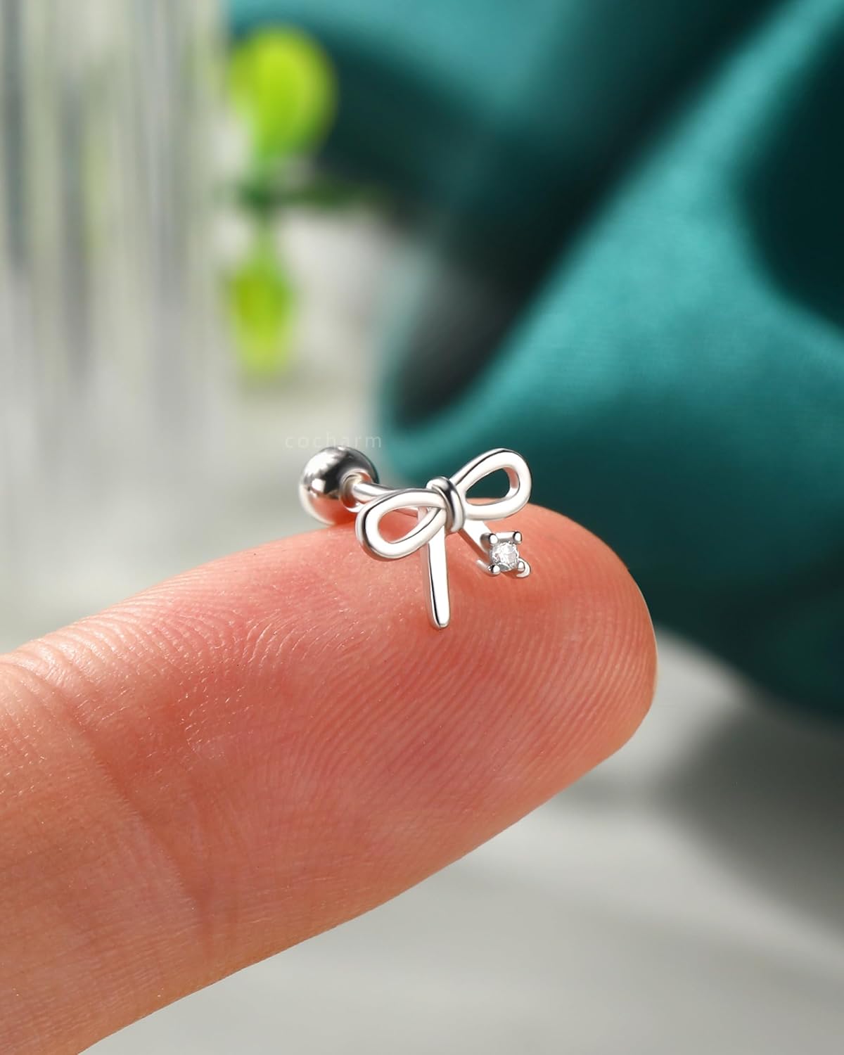 COCHARM 18g Cartilage Earrings 925 Sterling Silver Bowknot Helix Tragus Stud Earrings Forward Helix Stud Conch Piercing Jewelry for Women - Image 4