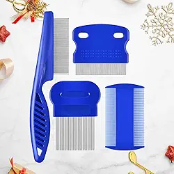Pacote com 4 pentes para piolhos de pulgas, pentes de aço inoxidável com dentes arredondados, removedor de manchas profissional de dupla face, para amigos peludos pequenos, médios e grandes