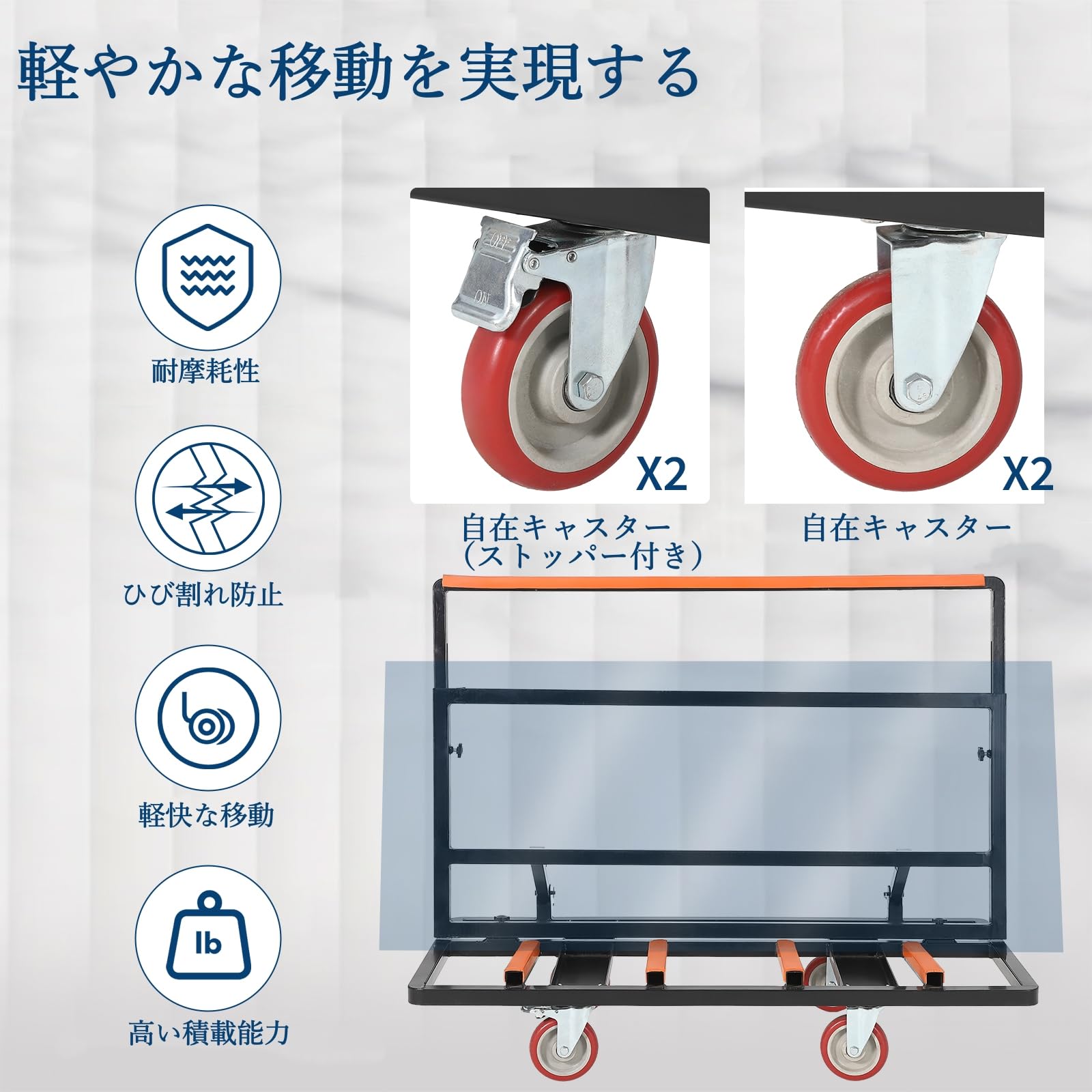 ポニー台車 耐荷重1000kg 折り畳み式 113cm幅広鋼管荷台 ガラス・長尺物運搬用 組立簡単 業務用多用途 工業用 | ハンドル高さ調節可能 安… — 商品詳細画像 4