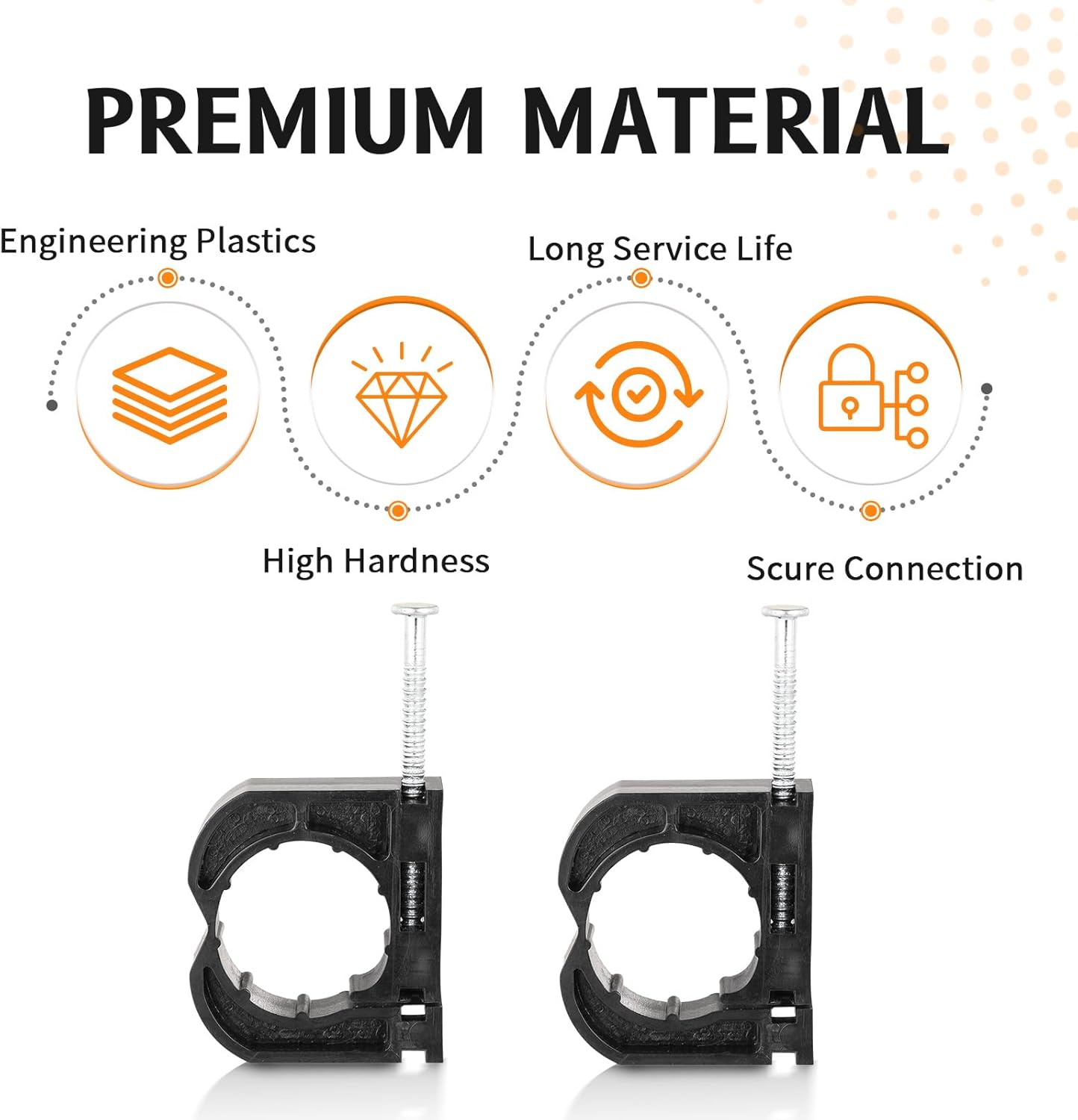 50PCS HeSun Black Full Clamps with S-Nails, J-Hook with Nai for fixing 3/4 Inch PEX, Copper, CPVC Pipe Support