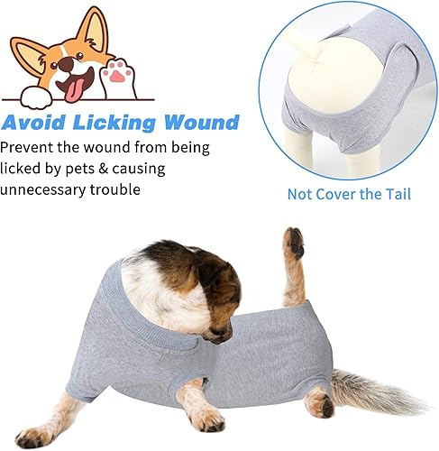 Miniatura 10 de Paquete de 2 unidades de algodón transpirable para perros para recuperación después de esterilización de heridas abdominales, mamelucos