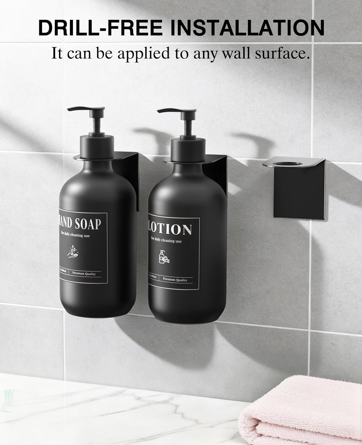 Luxspire Shampoo and Conditioner Dispenser, Shower Soap Dispenser Wall Mounted 3 Sets, 17OZ Shampoo and Conditioner Bottles for Bathroom, Shower Wall and Hotel, Black