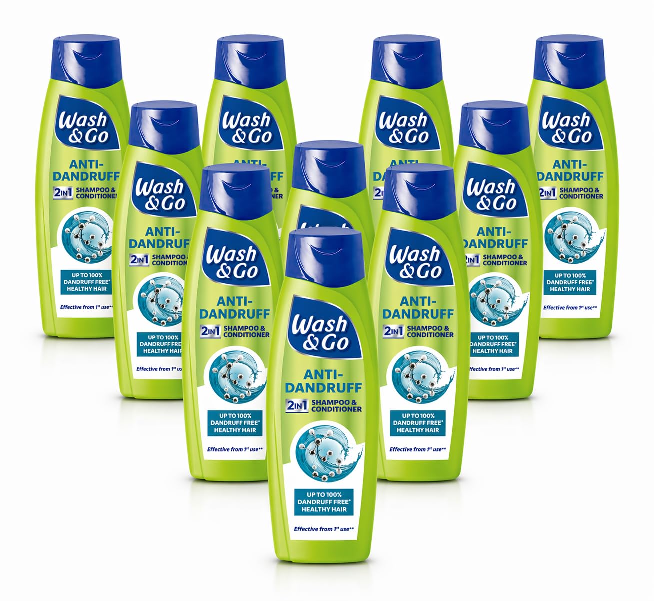 Wash & Go 2 in1 Anti Dandruff Shampoo and Conditioner - 290ml (Pack of 9 Bottles)