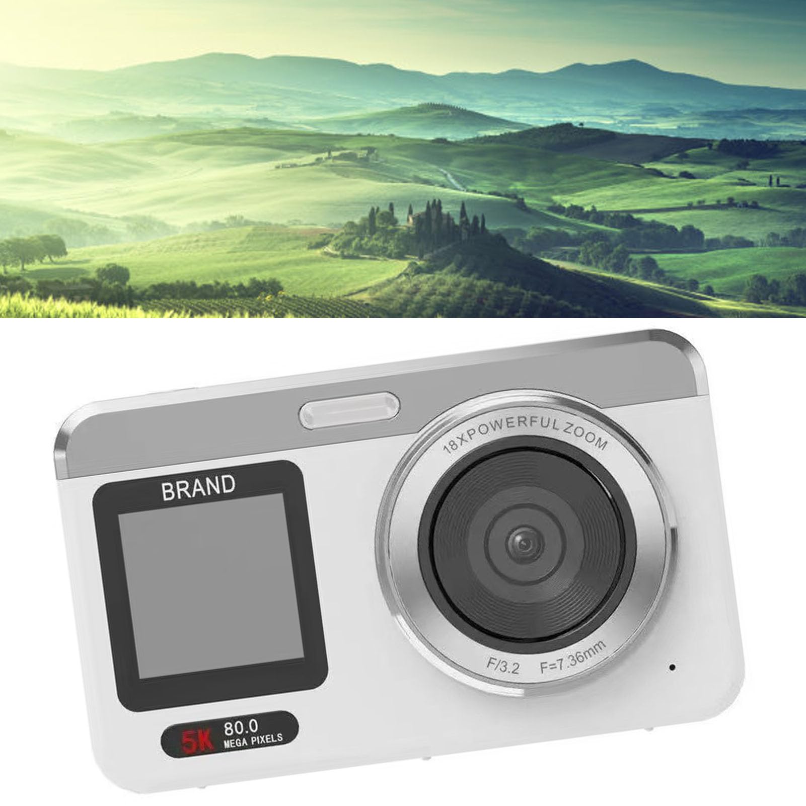 Dpofirs Fotocamera Digitale 5K 80MP, Doppio Schermo con Autofocus Zoom Digitale 18X Flash LED, for Fotografia Viaggio Registrazione Video Selfie Vlog (WHITE)