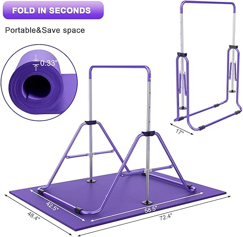 Miniatura 3 de Barras de gimnasia para niños con altura ajustable, barra de entrenamiento de gimnasia plegable, barra horizontal expandible junior para el hogar