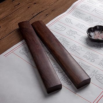 Wooden Calligraphy Paperweight,Rosewood Paper Flat Paperweight,1 Pair of8.66X1.5 inch Calligraphy Painting/Writing/Drawing Town Ruler,Soild Wood Town Ruler for Calligraphy Practice,