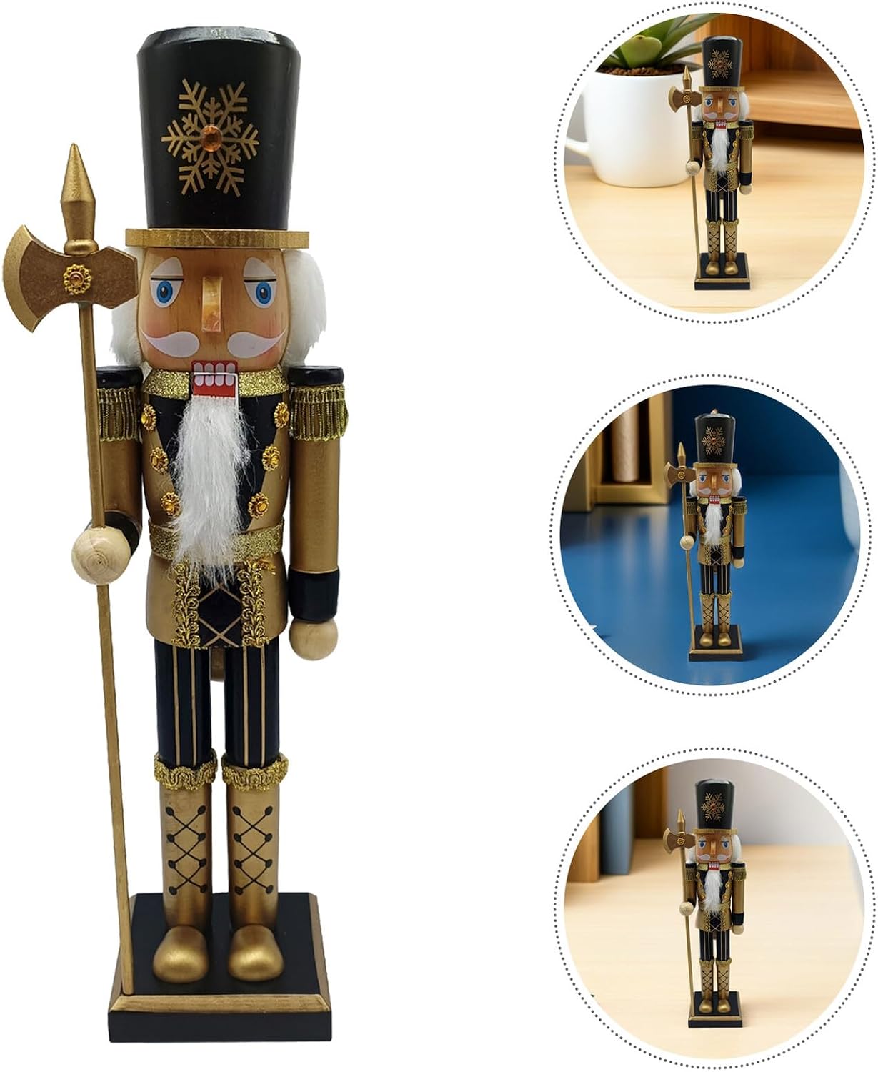 Luxshiny Black and Gold Wooden Nutcracker Soldier Figurine Christmas Nutcracker Puppet Decoration Holiday Table Display Xmas Home Decor