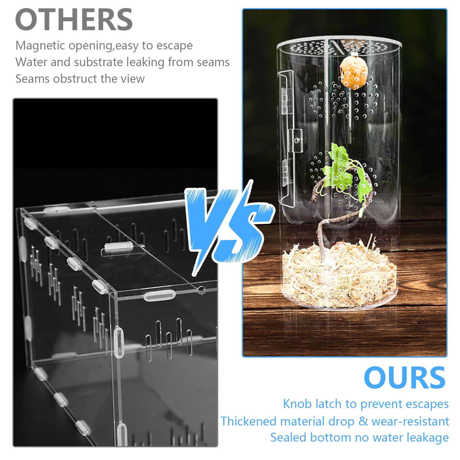 Terrariums pour Reptiles, Mini-Terrarium Cylindrique Vivarium en Acrylique étanche avec Porte Avant pour Petits Grenouilles Araignées Sauteuses Mantes Religieuses Geckos Et Escargots