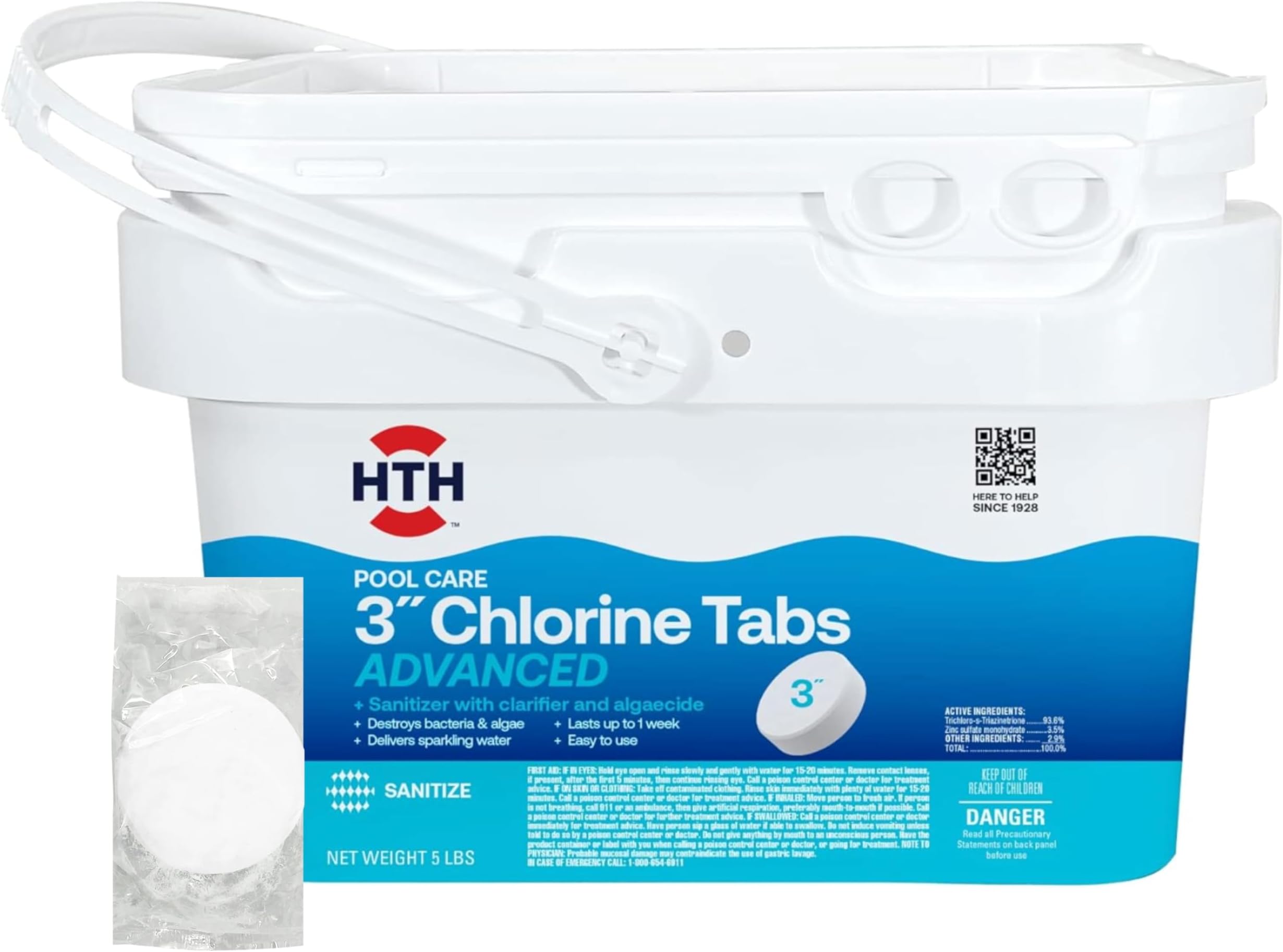 Swimming Pool Care 3" Chlorine Tabs Advanced, Individually Wrapped Tablets