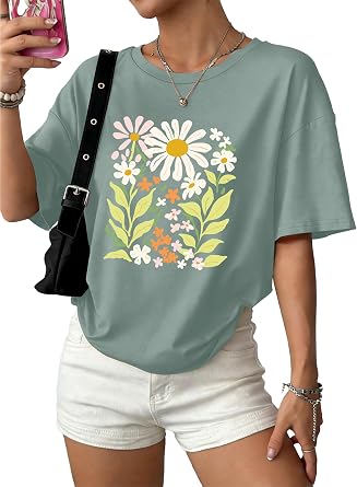 WIHOLL Oversized Tshirts for Women Summer Crew Neck Short Sleeve Graphic Tees Casual Loose Fit Workout Tops 2026