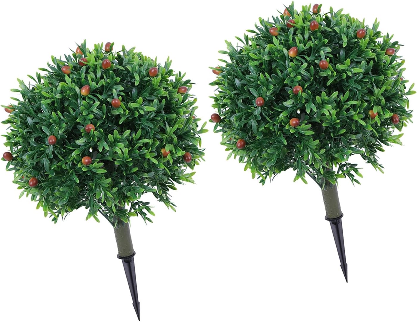 2PCS Artificial Boxwood Topiary with Olive 17.8 Inch Simulated Shrub Bush Ground Spike for Front Porch Decor 45CM Height