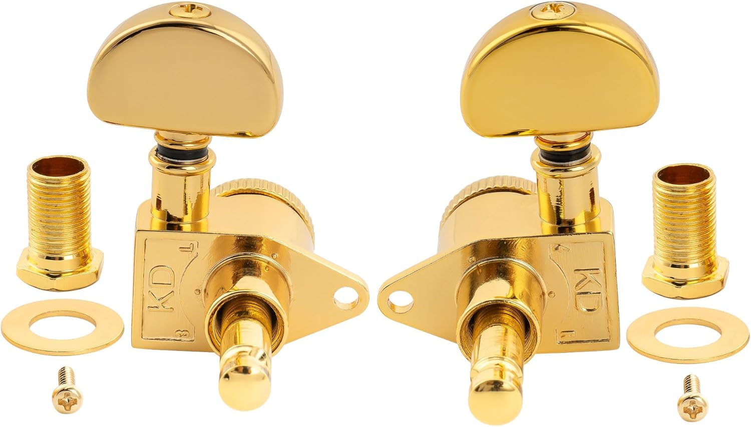 Musiclily Pro R18K 3R3L 18:1 Ratio Full Sealed Locking Machine Heads Tuners Tuning Pegs Keys with Half Moon Button for Acoustic Electric Guitar, Gold