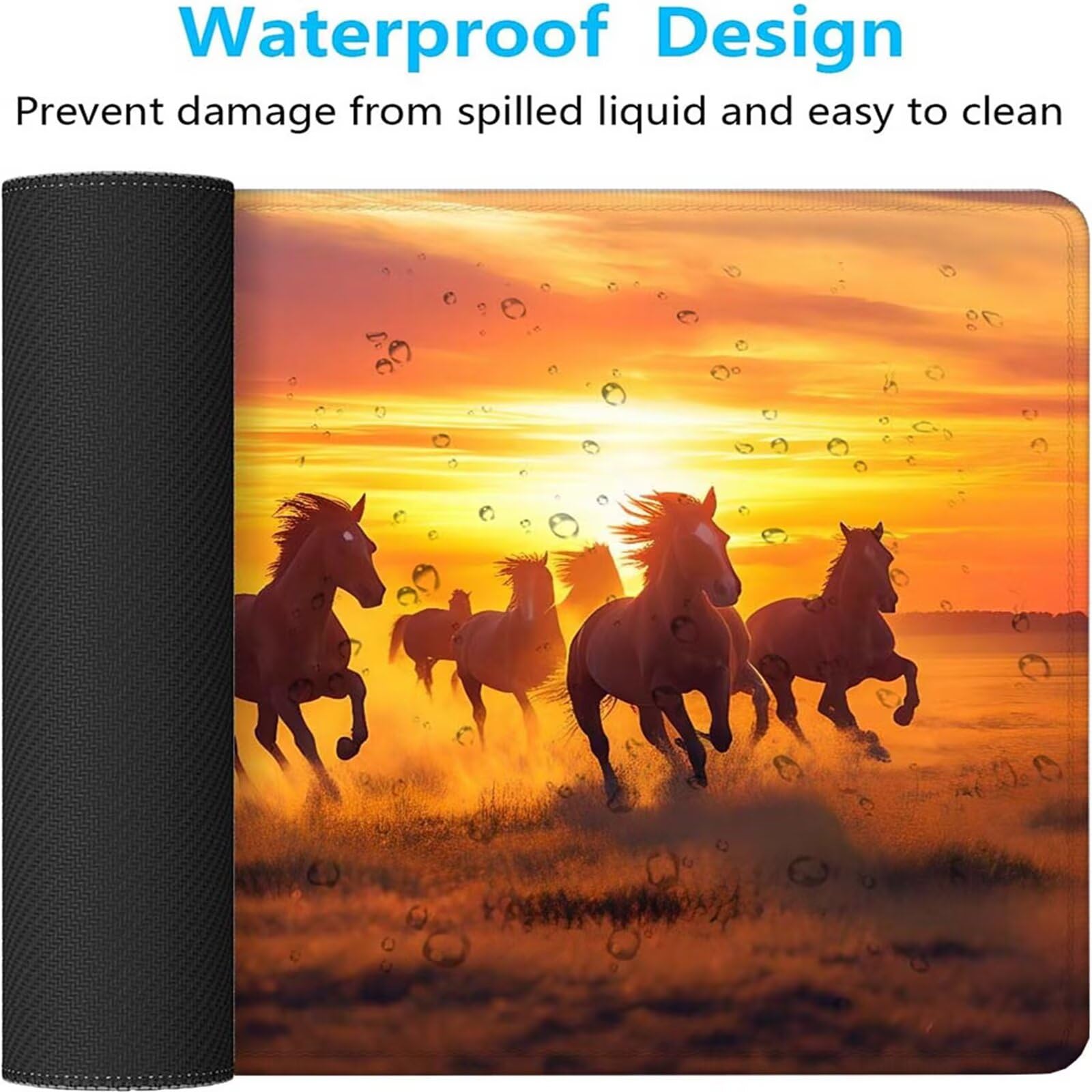Alfombrilla Ratón Atardecer Caballo Alfombrilla Ratón XXL 1400x600x3mm Mouse Pad Resiste Salpicaduras, Extendida de Gran Tamaño con Bordes Cosidos, Mejora la Precisión y la Velocidad, Duradera y-325