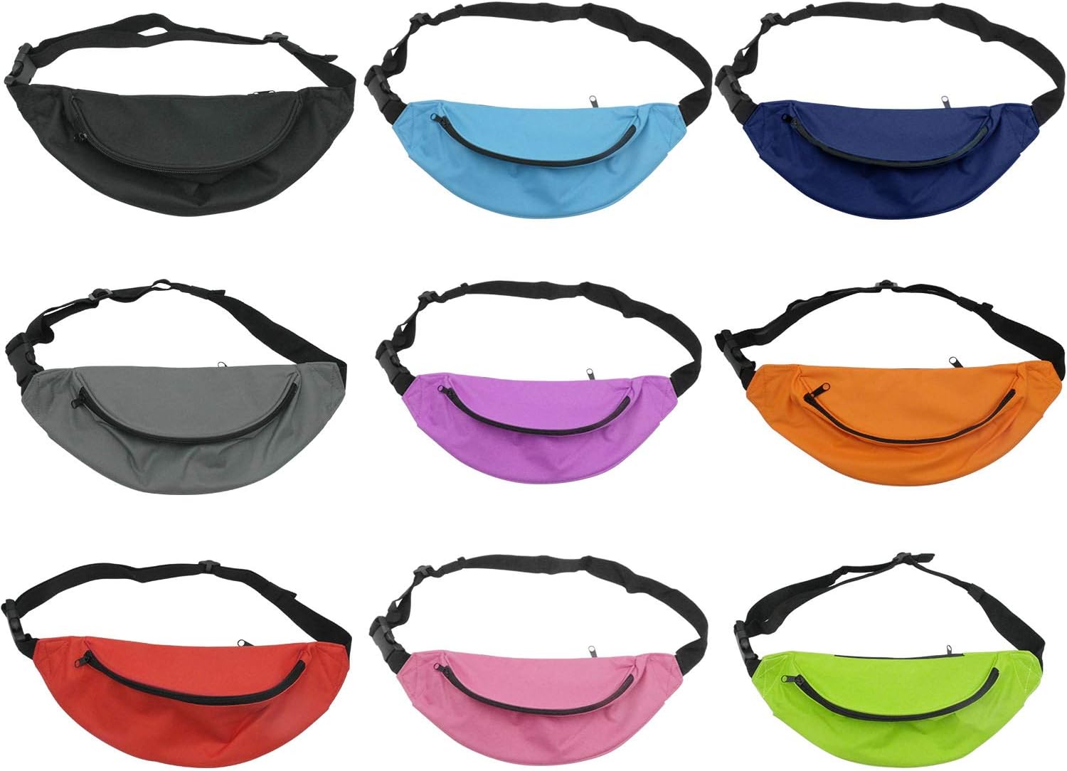 Unisex Fanny Pack for Women Men, Fashion Sporty Multi-purpose 2-Zipper Waist Belt Bag Fanny Pack Waist Bag Adjustable Strap for Sport Hiking Traveling Passport Wallet (9pcs Mixed Colors)