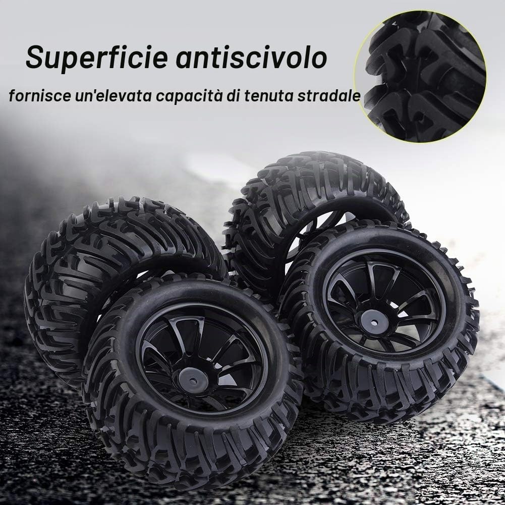 Pneumatici Auto RC, 4 Pezzi Pneumatici in Gomma con Motivo a Y con Mozzi per Carro Fuoristrada Grande Camion RC in 1/10(10 Fori)