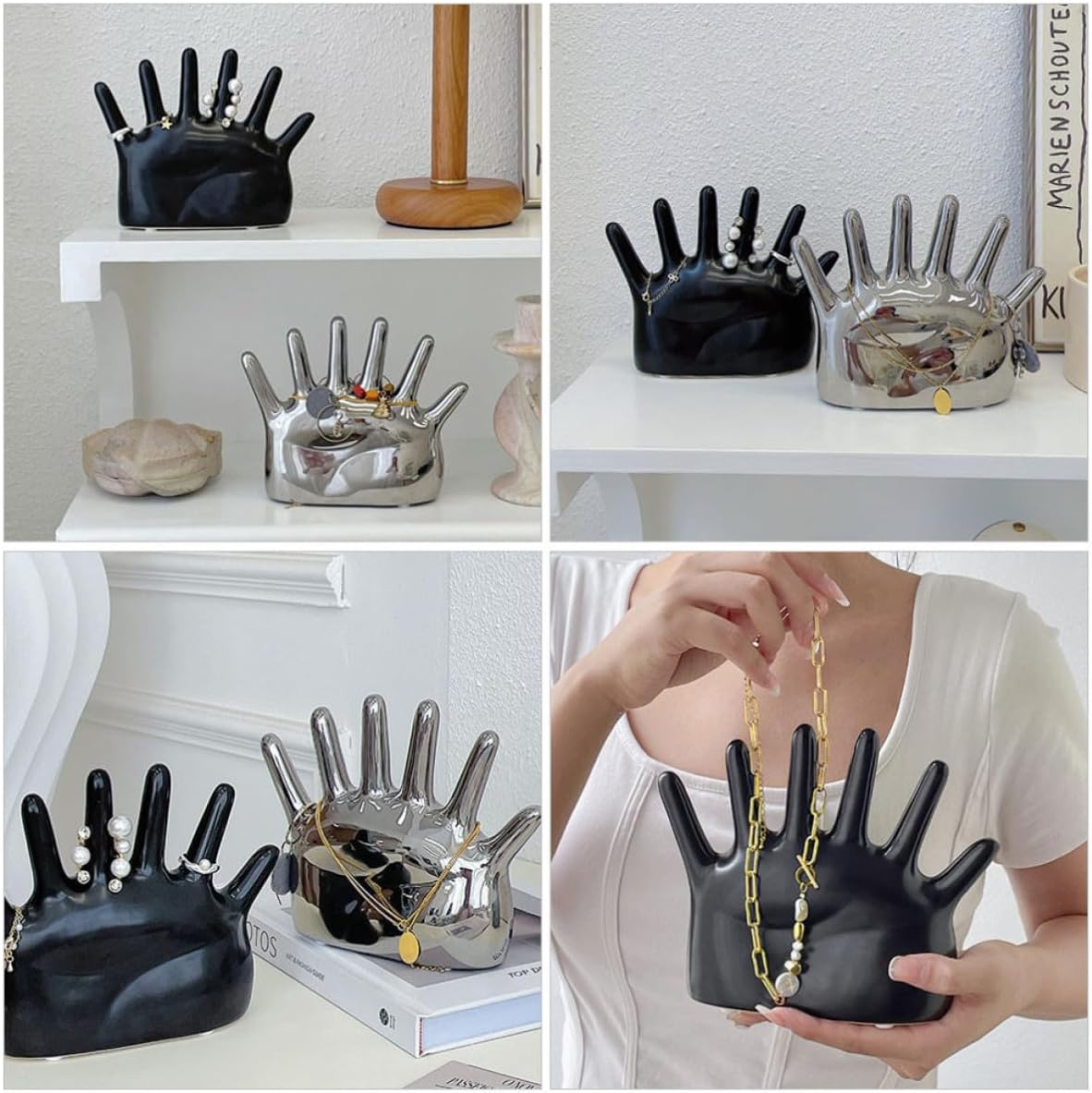 KICHOUSE Ceramic Hand Ring Holder Display Stand for Jewelry Storage with Elegant Black Finish, Prevents Jewelry from Tarnishing and Scratching, for Room Desk Decor and Home Organization