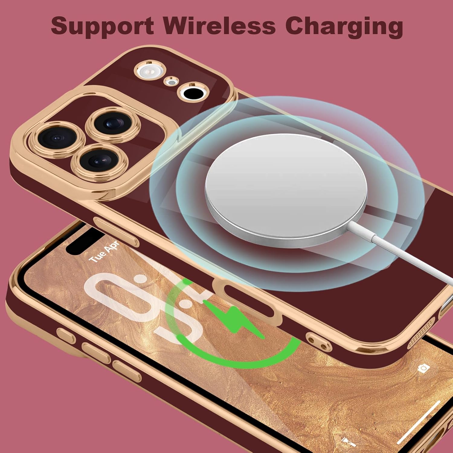 Lafunda Designed for iPhone 17 Pro Max Case Cute, Luxury Plating Case for Women Girls Gold Edge TPU Bumper Cover with Camera Protection Shockproof Silicone Phone Case for iPhone 17 Pro Max, Burgundy - Image 4