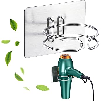 Hair Dryer Holder Hair Dryer Holder No Drilling Stainless Steel Hair Dryer Holder Wall Holder for Hair Dryer Storage Hair Dryer Holder Self-Adhesive Hair Dryer Holders for Bathroom Silver