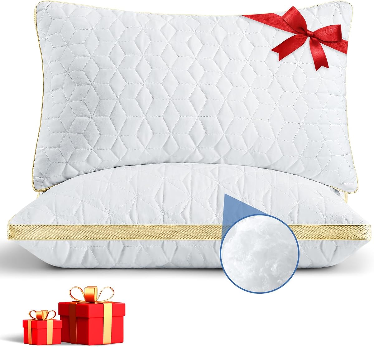 mislili Pillows Queen Size Set of 2, Luxury Hotel Quality Queen Pillows for Sleeping 2 Pack, Cooling Soft Down Alternative Gusseted Bed Pillow, Comfortable and Supportive, Machine Washable