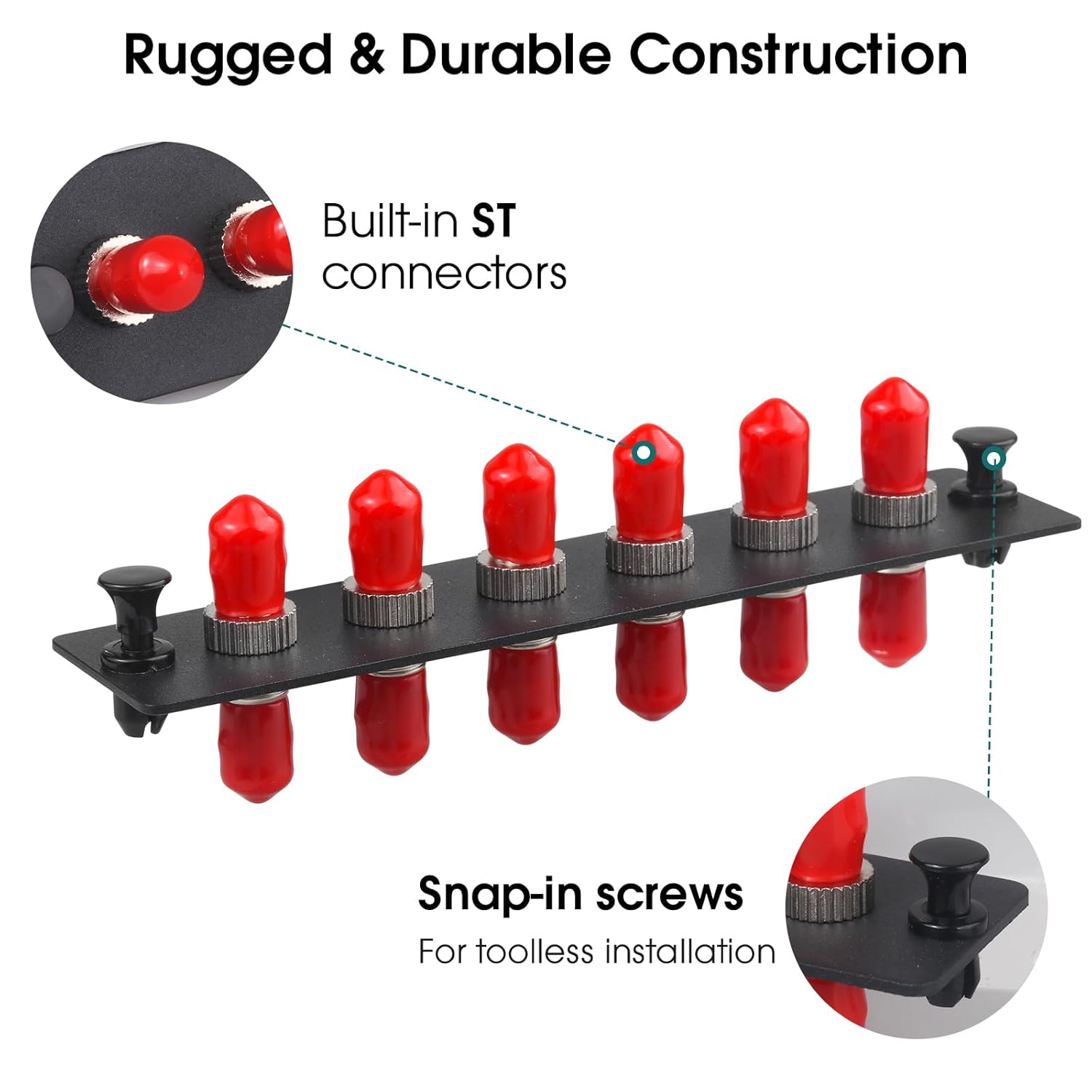 Xunsomten-3PC 6 Simplex ST Fiber Patch Panel,Simplex Singlemode Red ST Adapters, 6 ST Fiber Ports Adapters