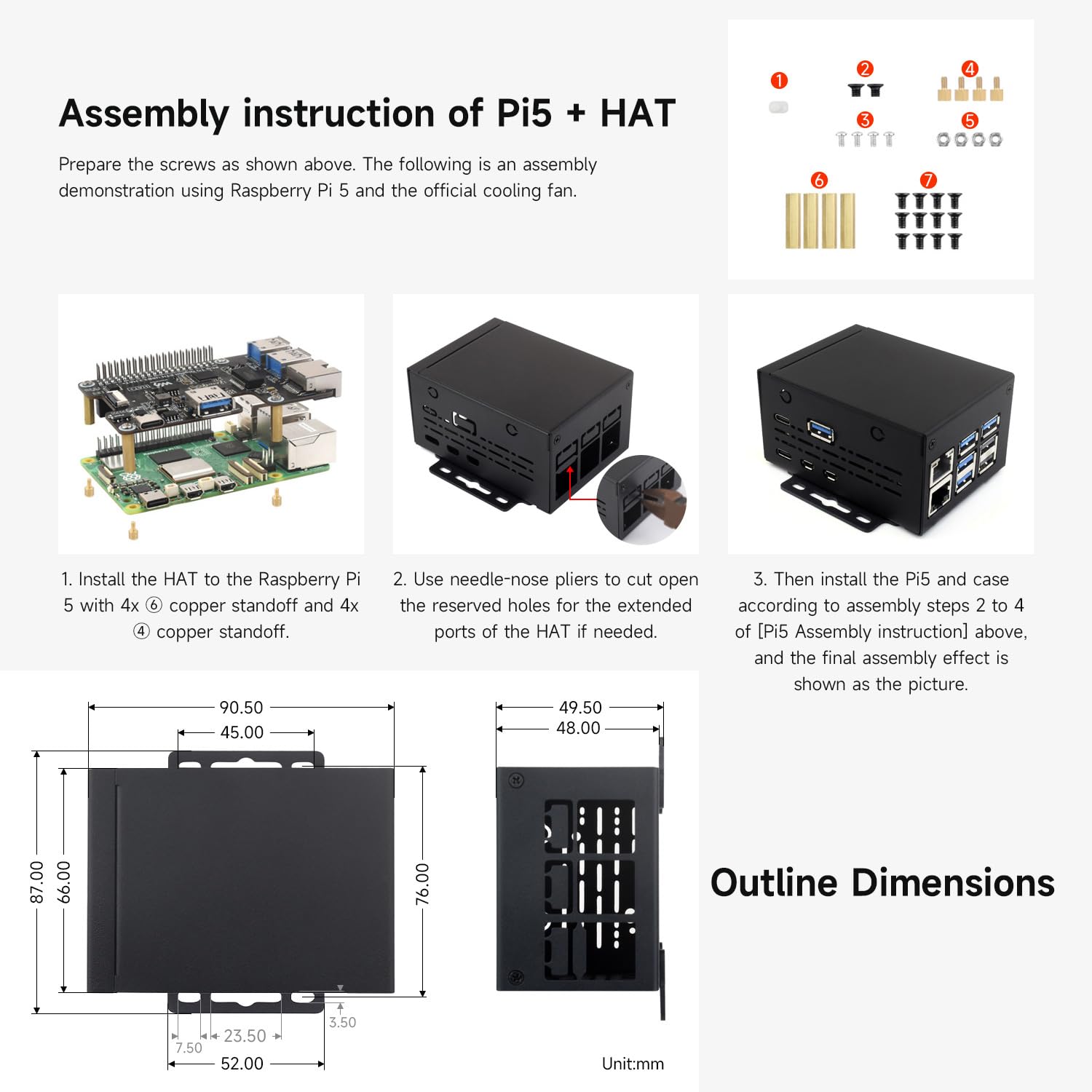 Waveshare Industrial Grade Metal Case (D) for Raspberry Pi 5, Larger Internal Space, Supports Installing Official Cooling Fan and Various Hats, Wall-Mount and Rail-Mount Support