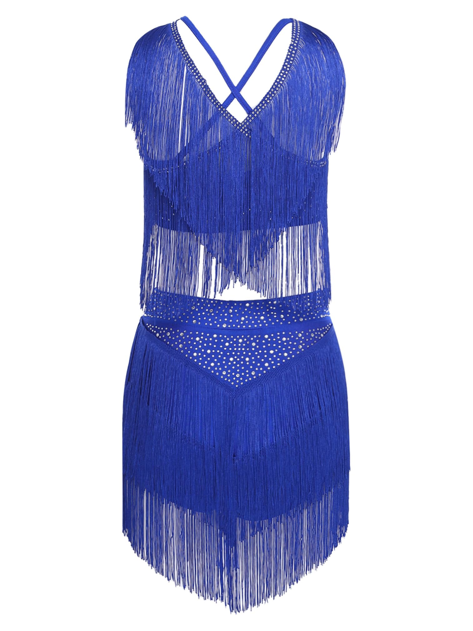 ranrann Tenue Danse Latine Femme Strass à Franges Ensemble Haut et Jupe Danse Samba Rumba Jazz Costume