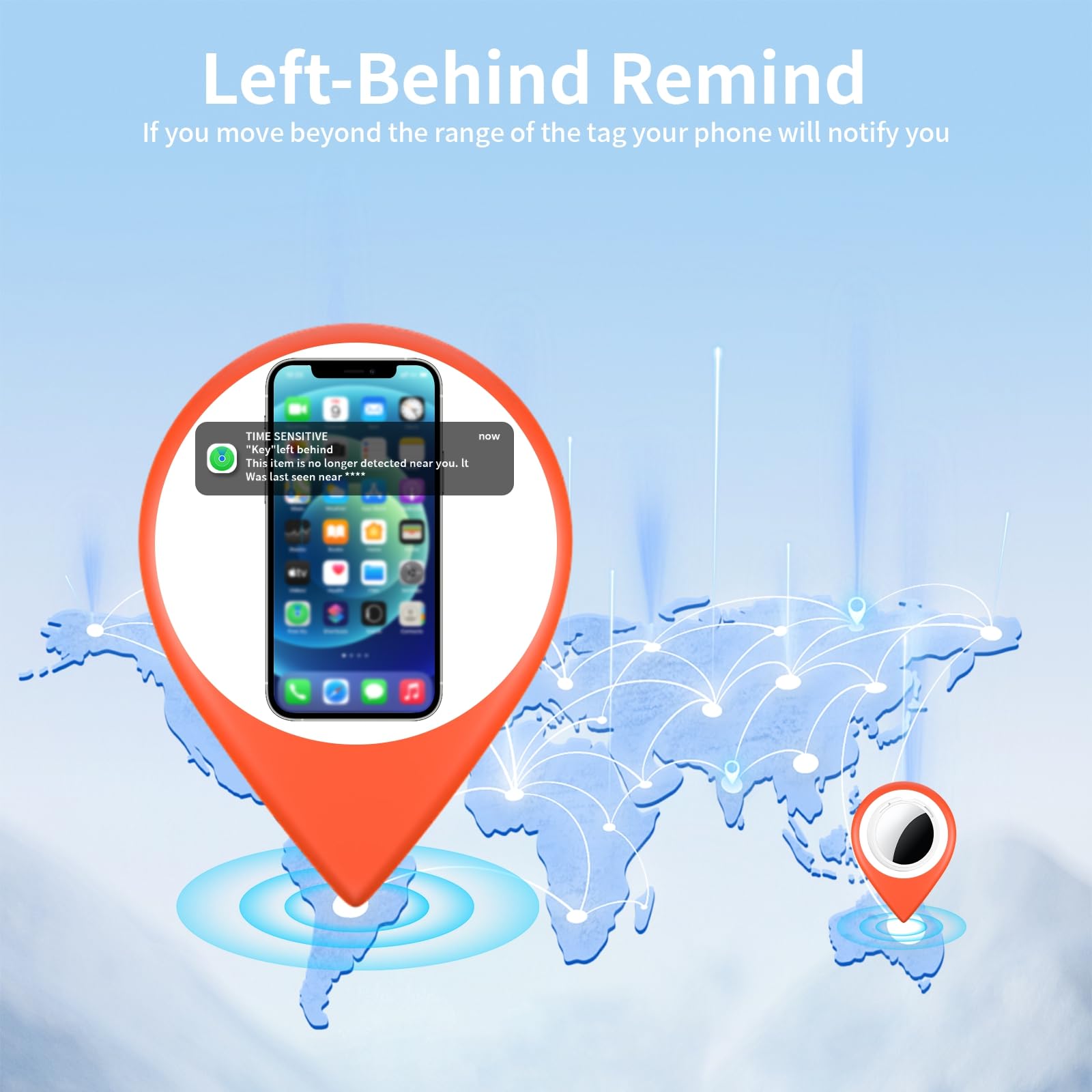 Air Tracker Tags-2 Pack [Apple MFi Certified] Smart Bluetooth Item Finders Pair with Apple Find My (IOS Only)Worldwide Real Time Tracking Locator Waterproof for Key Kid Pet Backpack Wallet Dog Luggage — view 6