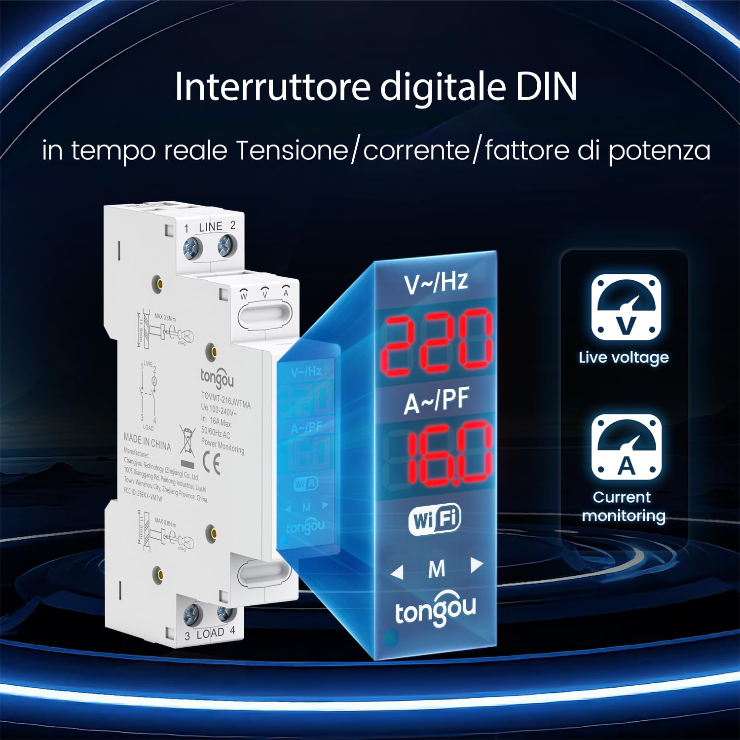 Tongou Interruttore WiFi 2P 18 mm | 16 A WLAN Smart Relè Interruttore con doppia separazione | con misurazione del consumo di energia | App Smart Life | Alexa