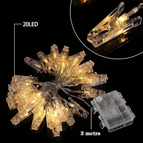 Miniatura 3 de HANNAHONG 20 clips de fotos LED con cadena de luces Twinkle Fairy para colgar imágenes, tarjetas, notas, impermeable, funciona con pilas con 8 modos