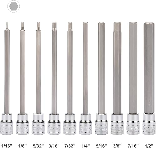 Miniatura 9 de Mayouko Juego de dados Torx extra largos de 12 piezas, 38 pulgadas, T10-T60, 5.9 pulgadas de longitud, CR-V, acero S2, juego de dados de punta de