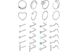 28 Pcs Nose Rings Hoop L Shape Bone Stud Pack