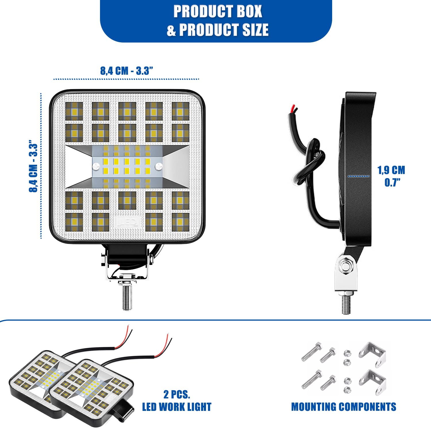 Fari LED Trattore 12V 2 Pezzi Alluminio ABS 29 LED 6500K 8.4 cm 3.34" IP65 120% di Luminosità in Più Rispetto ai Normali Faretti