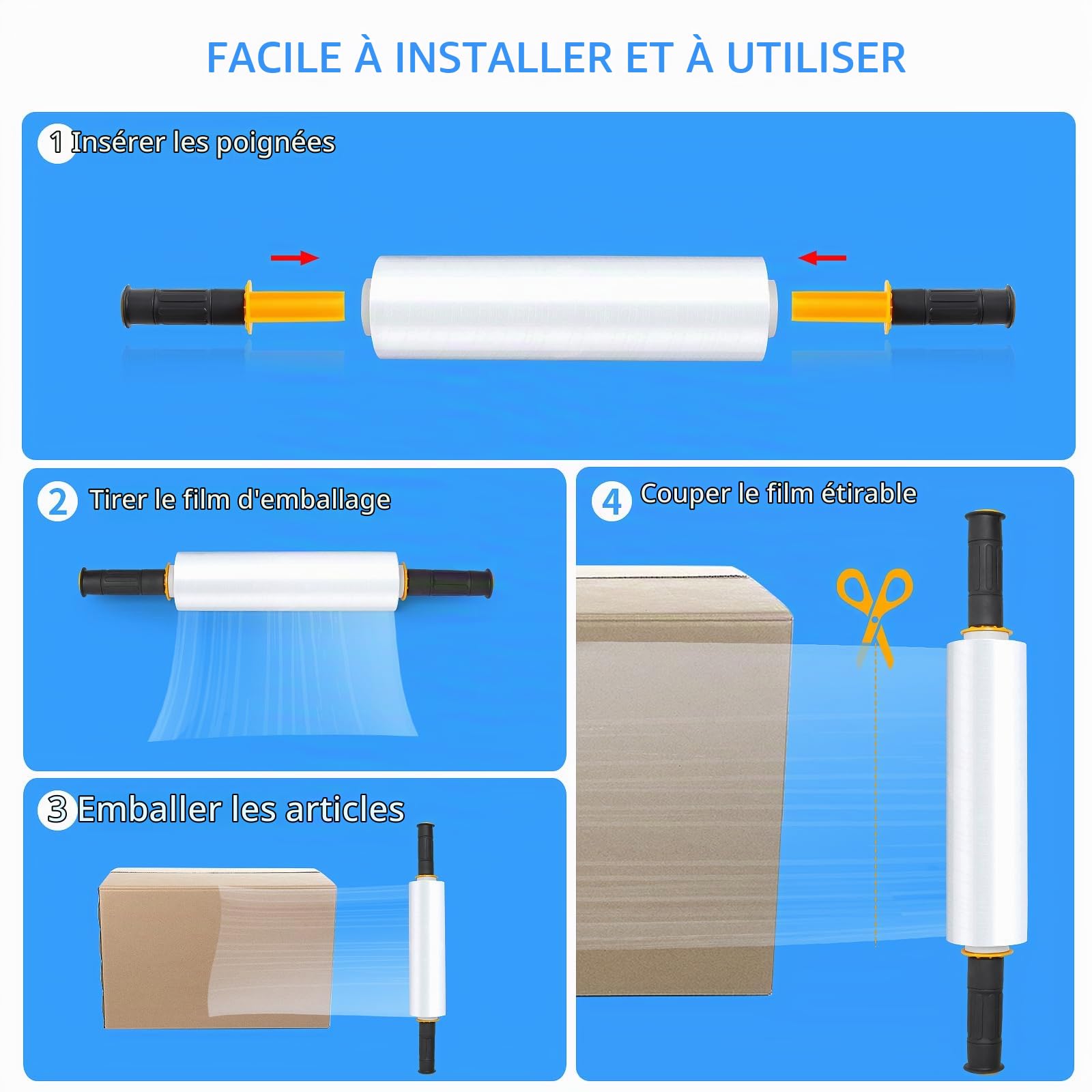 Film Etirable Demenagement, 20 µm Film Plastique Emballage Film Palette avec Poignée de Roulement en Plastique, pour Emballage et Déménagement (Transparent/38cm x 300m, 1 Rollen)